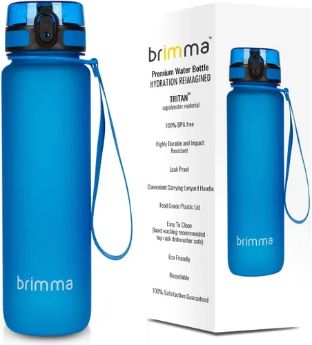 Brimma Botella de agua deportiva de alta calidad con tapa superior abatible a prueba de fugas, plástico Tritan ecológico y sin BPA, imprescindible