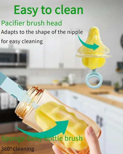Vista 5 de Juego de cepillos para biberones 4 en 1, esponja sin arañazos y limpiador de mango largo para botellas de cuello ancho/estándar, pezón, tazas