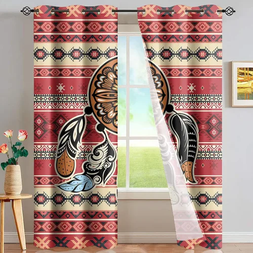 Vista 37 de FUSURIRE Abstract Geometry Print Window Curtain Panels 63 inch Long, Native American Western Window Treatment Grommet Room Darkening Curtains