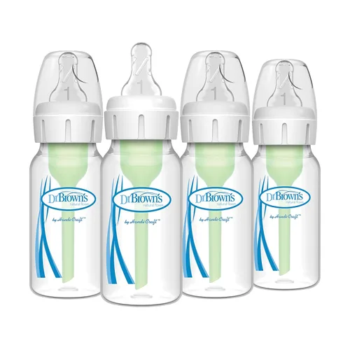 Vista 5 de Dr. Brown's Natural Flow Anti-Colic Options+ Set de regalo de biberón estrecho con chupete Advantage y tapas de viaje para biberones y Dr. Brown's