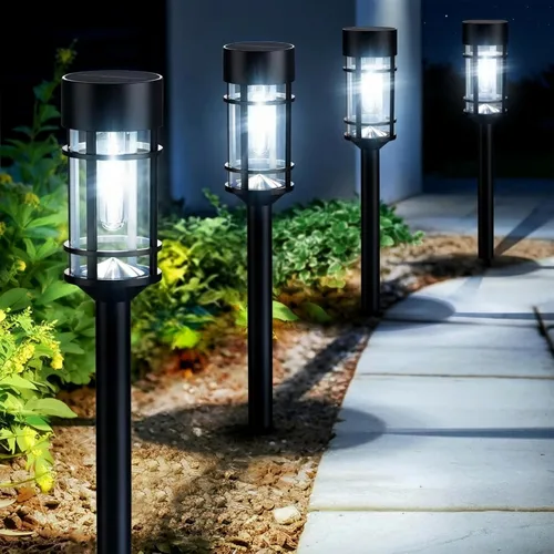 Mancra Luces solares para caminos al aire libre, paquete de 8 luces solares de vidrio de metal para exteriores, impermeables, encendido/apagado