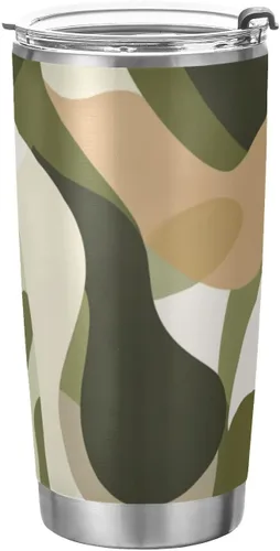 Camouflage Green White Stainless Steel vacuum insulated water bottle Leak-proof Lid and Straw 20oz travel coffee mug for travel reusable vacuum