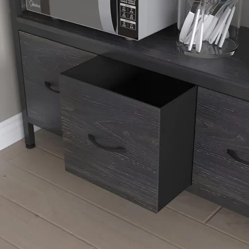 Vista 6 de Estante de cocina para panaderos con cestas, estante de almacenamiento independiente de 5 niveles, soporte industrial para horno microondas, Negro