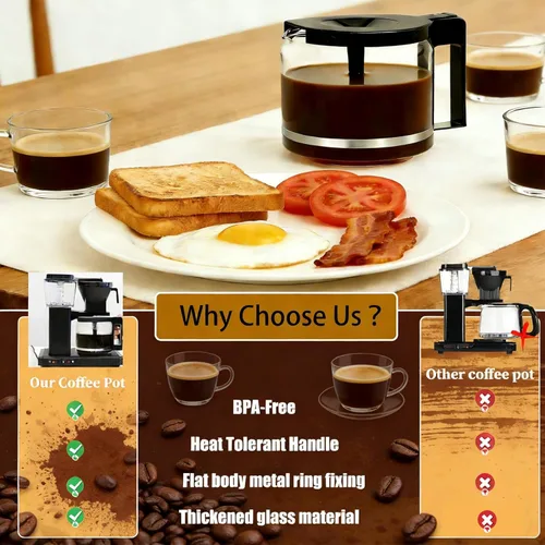 Vista 7 de Jarra compatible con Technivorm 89830 jarra de vidrio de 1.25L/40 onzas, 10 tazas de repuesto compatible con máquinas de café Moccamaster