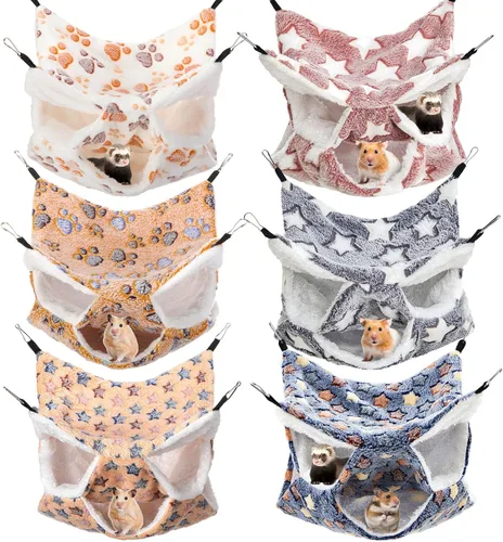 Vista 10 de Sadnyy Hamaca de 6 piezas de conejillo de indias y rata de tres capas, cama de hurón para animales pequeños, hamaca colgante para mascotas, hamaca