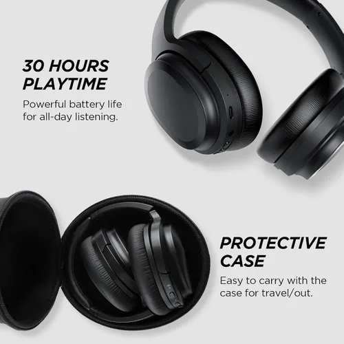 Vista 12 de Auriculares híbridos con cancelación activa de ruido, auriculares inalámbricos Bluetooth sobre la oreja inalámbricos con graves profundos, llamadas