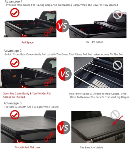 Vista 7 de Cubierta de cama impermeable de 6.5 pies (78.7 pulgadas) estilo montaje superior para Silverado/Sierra 07-13, bloqueo suave y enrollable para caja