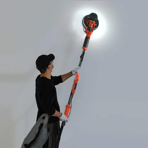 Vista 9 de IRONMAX Lijadora eléctrica para paneles de yeso, lijadora eléctrica plegable de 6 velocidades variables con colector de polvo al vacío, luz LED