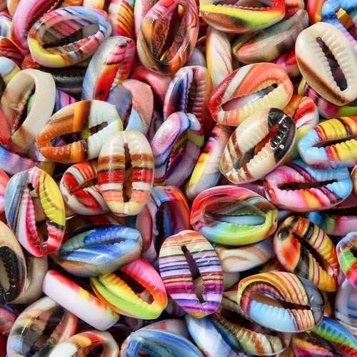 Vista 10 de 200 cuentas acrílicas de conchas de color, cuentas temáticas de océano y mar, cuentas de verano Hawaii para hacer joyas, kit de cuentas, pulseras