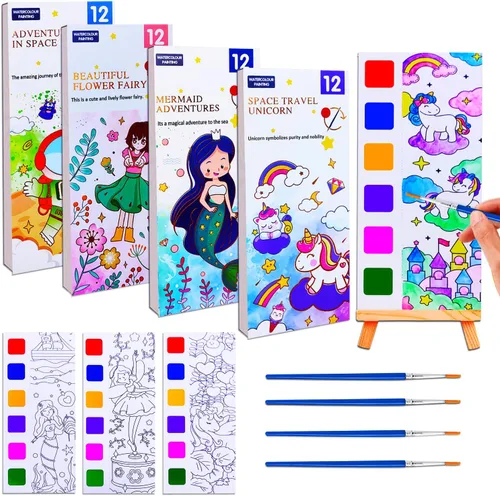 Vista 12 de JUNQIU Libros para Colorear con Acuarelas para Niños de 4-8 Años, Libro de Pintura con Acuarelas de Bolsillo para Niños Pequeños, Artes