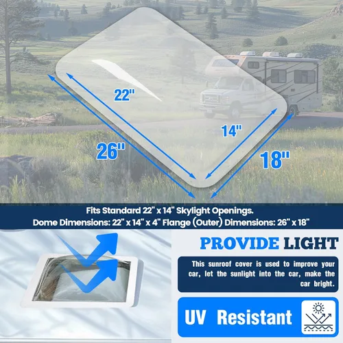 Vista 2 de Kojem Cubierta de Tragaluz para RV de 18" x 26" Cúpula Exterior Universal Se Adapta a Todas las Aberturas de Tragaluz Estándar de 22" x 14" Remolque