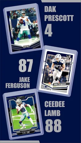 Vista 2 de Tarjetas de los Dallas Cowboys: Dak Prescott, CeeDee Lamb, George Pickens, Trevon Diggs, Troy Aikman, Emmitt Smith, Jake Ferguson, Javonte Williams