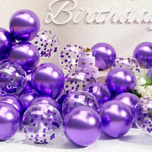 SUWEN Juego de 47 globos metálicos morados y globos de confeti, de látex, helio, cromado, morado oscuro, para decoración de cumpleaños, graduación,