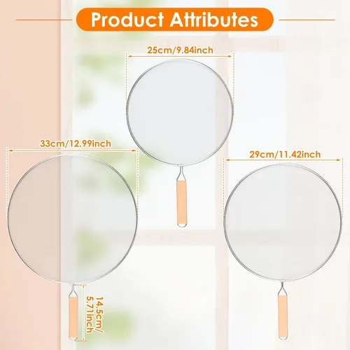 Vista 2 de 3 protectores contra salpicaduras para sartén, malla fina de acero inoxidable, protector contra salpicaduras de aceite, protector contra