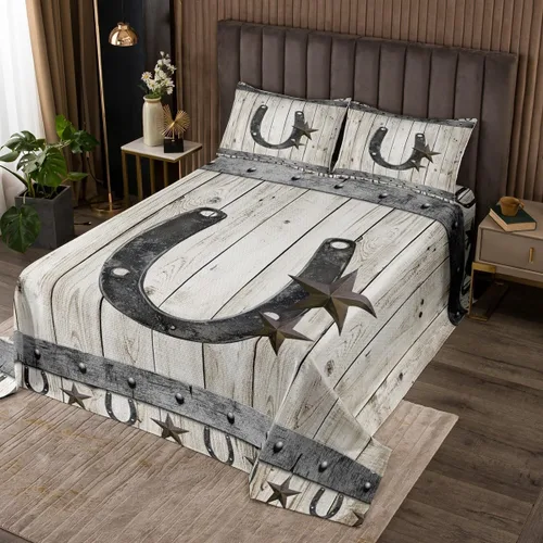 Vista 17 de Colcha acolchada rústica de Texas con estrellas del oeste de Texas para niños y niñas, color azul marino, juego de cubrecama de madera