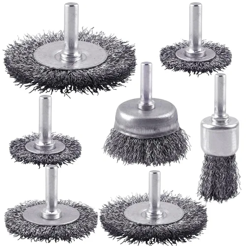 Rocaris Juego de cepillo de rueda de alambre de acero al carbono de 7 piezas - Cepillos de copa, rueda y lápiz con vástago redondo de 1/4 pulgadas