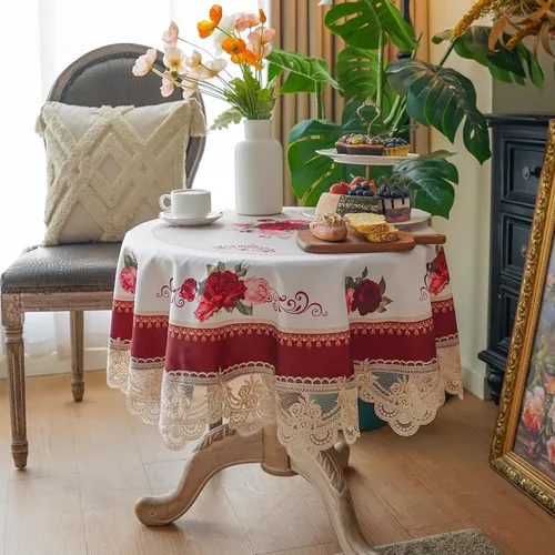SUTAVIA Mantel de Mesa Bordado con Encaje, Cubierta de Mesa Rectangular Estilo Granja, Mantel de Macramé Clásico Oblongo con Decoración Floral