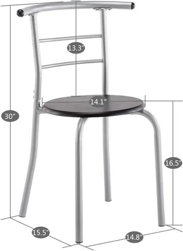 Vista 12 de Juego de mesa redonda y silla de madera de 3 piezas para cocina, comedor, espacio compacto con marco de acero, estante de vino incorporado (blanco)