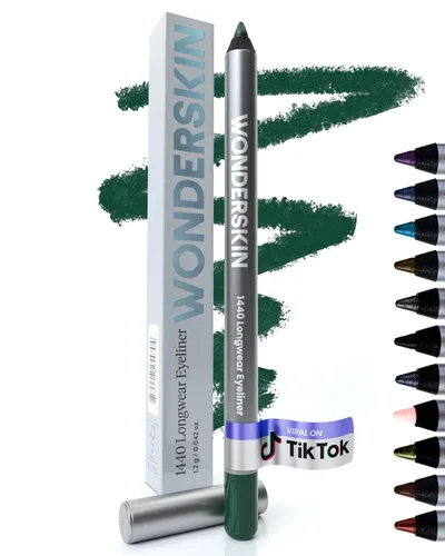 Vista 21 de Wonderskin Lápiz delineador de ojos, 1440 de larga duración con purpurina azul, impermeable, afilable y a prueba de manchas (azul ostra)