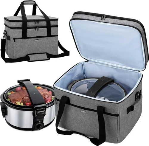 Vista 8 de YARWO Bolsa de viaje grande para olla de cocción lenta compatible con Crock-Pot/Hamilton Beach de 8 a 10 cuartos de galón, doble capa