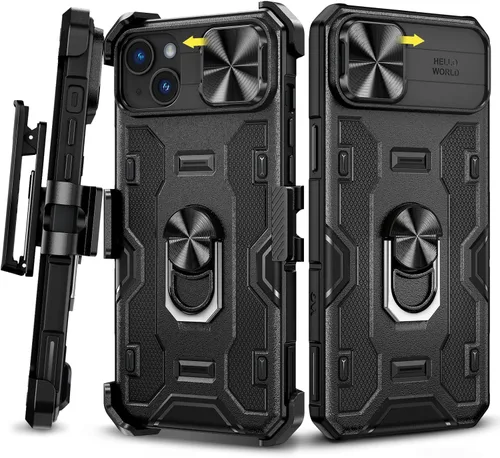Vista 11 de Caka Funda para iPhone 14 Plus, iPhone 14 Plus con cubierta de cámara y soporte con soporte de anillo giratorio de 360° incorporado, imán magnético