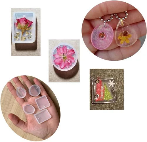 Vista 6 de 20pcs Jewelry Casting Molds, TuNan Silicone Pendant Resin Molds with Hanging Hole, Jewelry Making DIY Craft Tools - 5 Styles