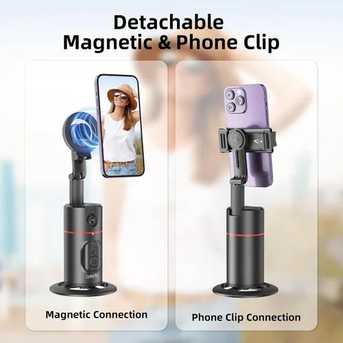 Vista 2 de Soporte de teléfono de seguimiento automático de cara, trípode magnético de seguimiento de cara con rotación de 360 grados con soporte y control