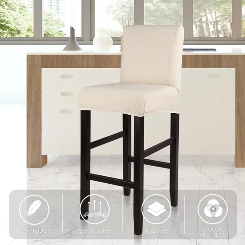 Vista 3 de SearchI Juego de 2 fundas de jacquard para taburetes de bar, elásticas y lavables, fundas para sillas de altura de mostrador para cocina, comedor