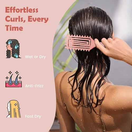 Vista 5 de Cepillo para definir rizos, cepillo para cabello rizado con engranaje lateral para peinar, dar forma y estilizar el cabello rizado, cepillo