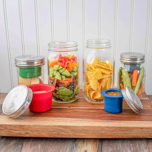 Vista 3 de Mason Jar Lifestyle Taza divisora para ensaladas, salsas y aperitivos. Contenedor de almuerzo Bento sin plástico. (Boca ancha, verde hoja)