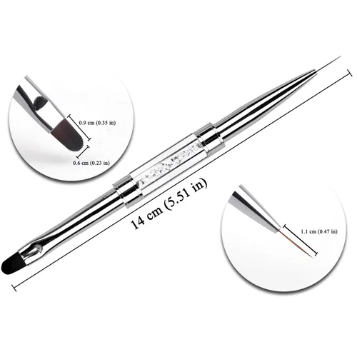 Vista 6 de Cepillo de uñas de gel de construcción UV de doble extremo, mango de diamantes de imitación, cepillo de revestimiento de arte de uñas, cepillo