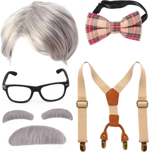 Yewong Disfraz de anciano para niños, peluca de abuelo para 100 días de escuela, Halloween