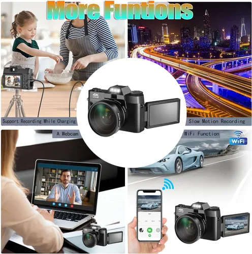 Vista 5 de Cámara digital 4K mejorada para fotografía y video, cámara de vlogging de enfoque automático de 16 x 48 MP para YouTube con tarjeta SD Cámara