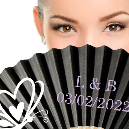 Vista 3 de Ventilador de papel plegable personalizable, suministros de recuerdo de fiesta personalizados a granel para bodas, bailes, cumpleaños, regalos