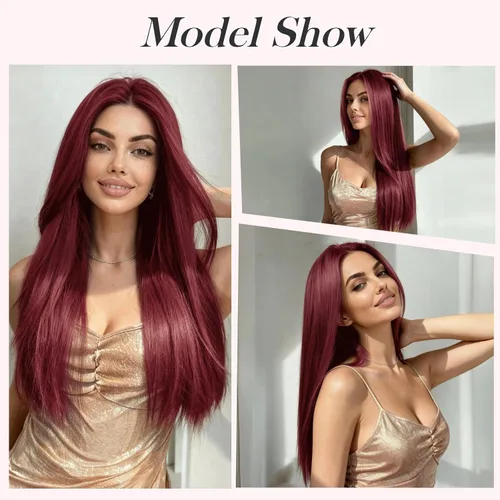 Vista 7 de Extensiones de cabello sintético con clip, color burdeos de 18 pulgadas de largo, invisibles, gruesas, extensiones de cabello lacio con clips, 5