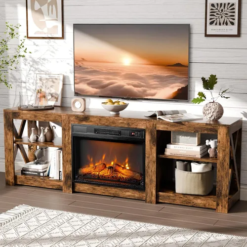 Vista 12 de VINGLI Soporte de TV con chimenea de 58 pulgadas, centro de entretenimiento con calentador eléctrico de chimenea de 18 pulgadas, mesa consola