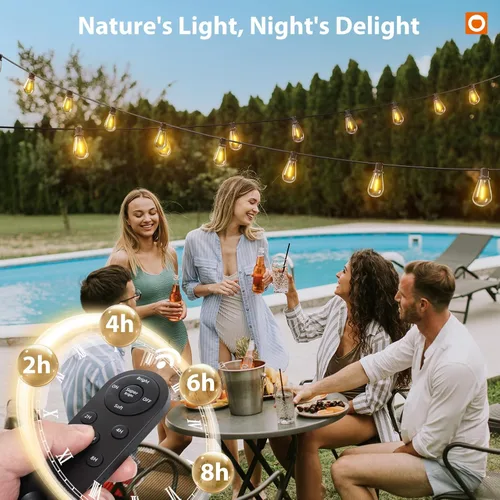 Vista 7 de addlon Tira de luces solares de 54 pies (48 pies + 6) para exteriores, impermeable, con puerto USB y control remoto, luces solares para patio