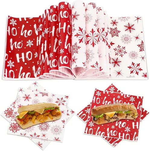Fumete 80 piezas de hojas de papel encerado de Navidad para alimentos, papel encerado con copos de nieve, papel encerado Hoho, envoltorios a granel,