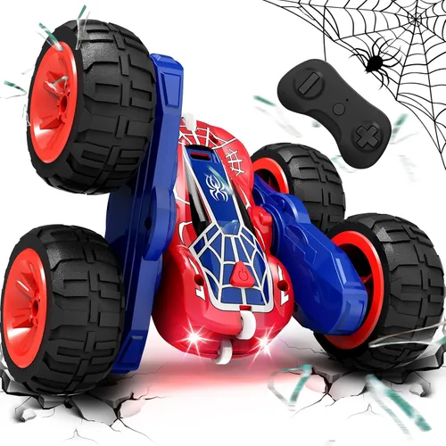 Vista 11 de Tecnock - Auto a control remoto, autos RC de 2.4GHz con carga fácil USB-C, 4WD RC de acrobacias con rotación y volteo de 360° a doble cara, juguetes
