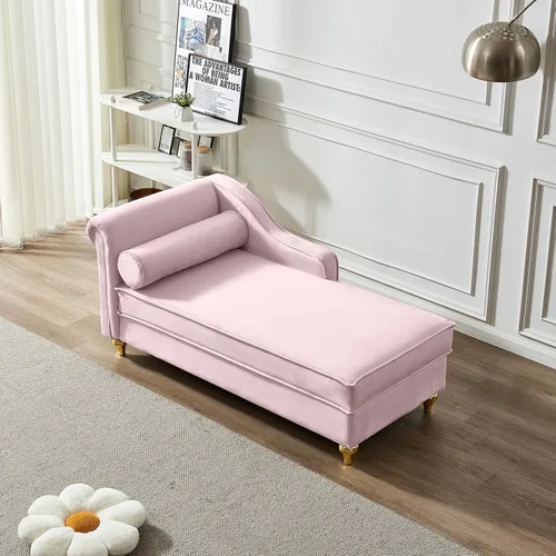 Vista 19 de Chaise Lounge para interiores, sofá de salón tapizado de terciopelo con espacio de almacenamiento oculto, sofá cama con marco de madera maciza, Azul