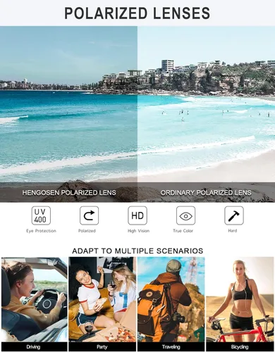 Vista 6 de HENGOSEN Square Sunglasses for Women and Men, Oversized Sun Glasses with 100% UV Protection