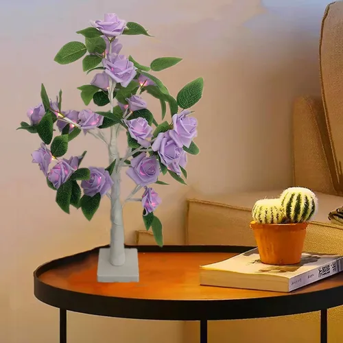 Vista 64 de Lámpara de árbol de Pascua iluminada, decoración de Pascua para mesa, mini árbol de abedul artificial, decoración de bonsái para dormitorio, mesita