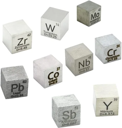 Juego de cubos de elementos de 0.394 in, cubos de densidad de hasta 99,99 % de pureza, colección periódica de cobalto, itrio, tungsteno, niobio,