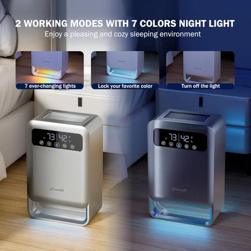Vista 6 de Frizzlife Deshumidificador de aire, tanque de agua de 135 onzas con función purificadora, deshumidificadores pequeños silenciosos con modo