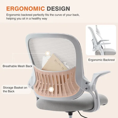 Vista 6 de Sweetcrispy Silla ergonómica de escritorio de malla con respaldo medio con ruedas, soporte lumbar y cómodos reposabrazos para el hogar, dormitorio