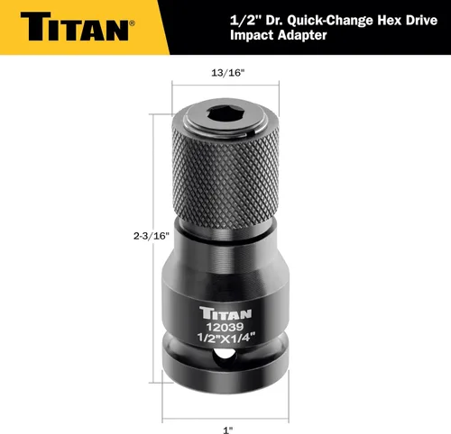 Vista 4 de Titan 12039 Adaptador de cambio rápido de 1/2" de accionamiento a 1/4" hexagonal