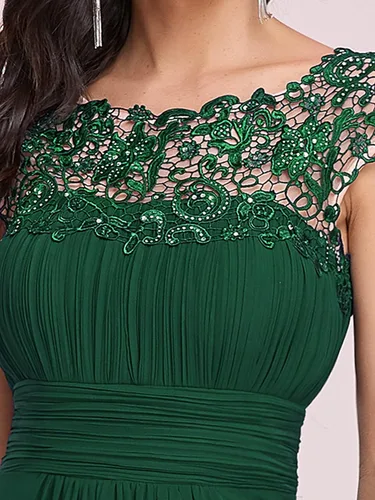 Vista 4 de Ever-Pretty - Vestido formal de noche, fruncido, con cuello de gasa, de encaje, con mangas casquillo, para mujer, modelo 09993