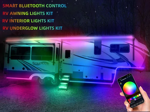 Vista 6 de Tira de luces de toldo para RV de 20 metros, luces LED multicolor de 12V para iluminación inferior de RV, iluminación de acento para la parte