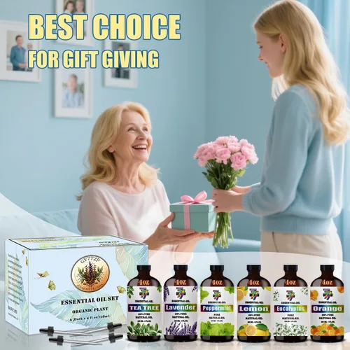 Vista 7 de Juego de aceites esenciales – Seis botellas (4 oz/4.1 fl oz) de lavanda, menta, limón, naranja dulce, árbol de té, eucalipto aceites esenciales