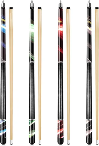 Wakefa 58 inch Pool Sticks Set of 4, 13mm Tip Pool Cues Billiard Cue Sticks for House Bar, Maple Wood Pool Table Sticks with 2 Chalk for